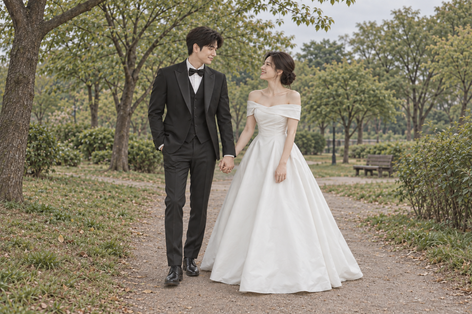 손을 잡고 서로를 바라보는 커플 사진