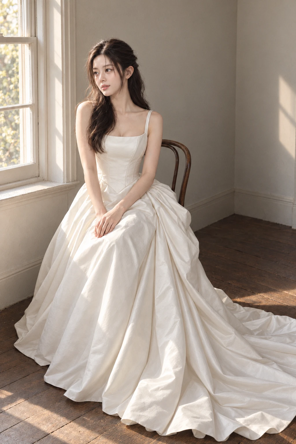 창가의 자연광과 미세한 입자를 담은 빈티지 웨딩 화보