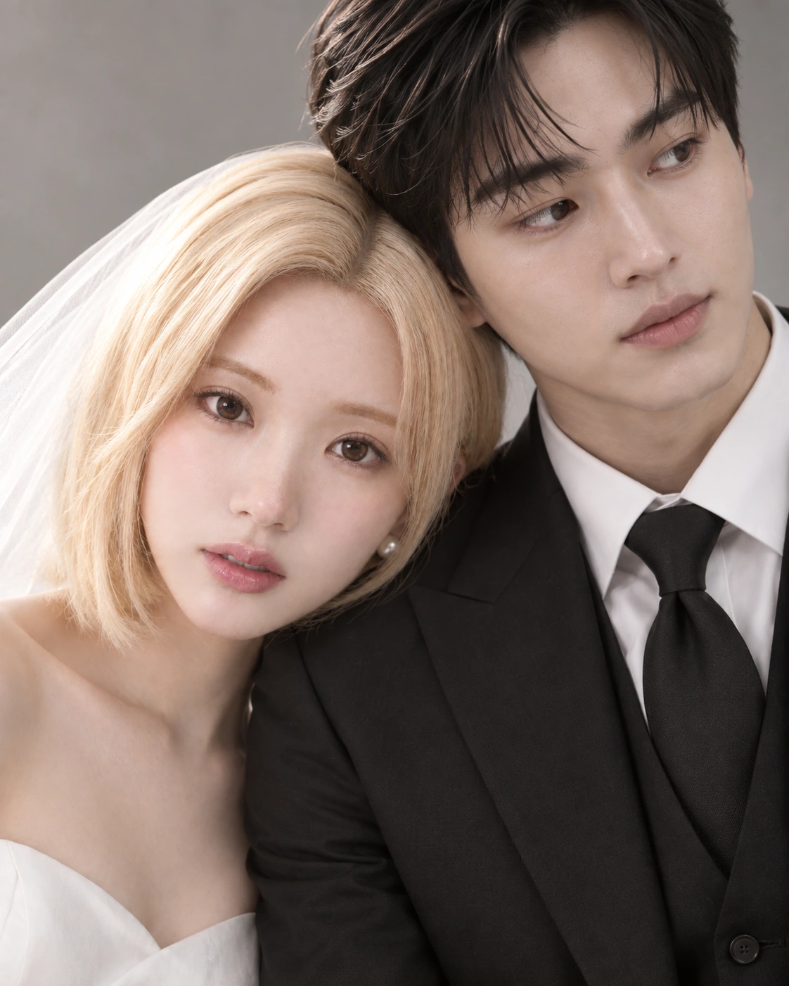 신랑의 어깨에 살짝 기댄 신부