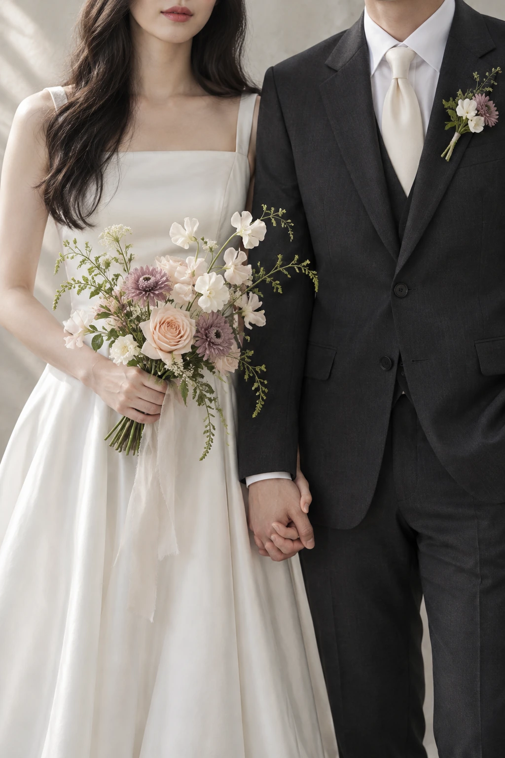 작은 부케와 베일로 완성한 웨딩촬영 소품 화보