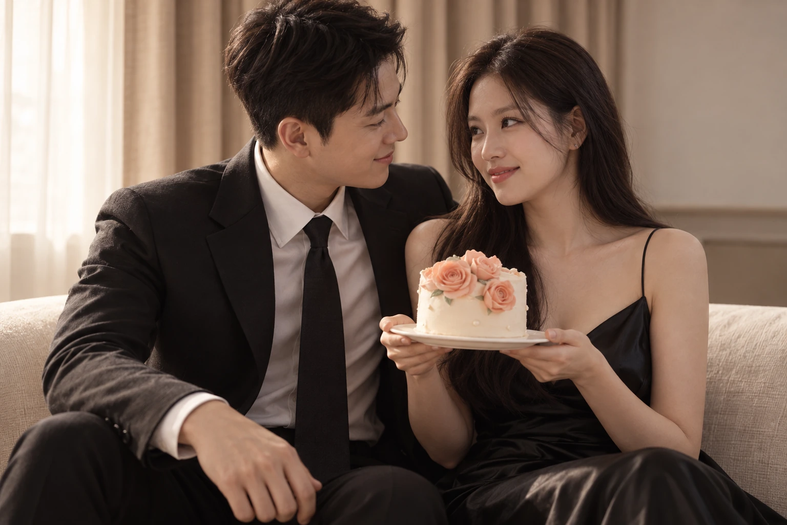 같은 케이크 소품도 옷과 배경에 따라 분위기가 달라집니다.